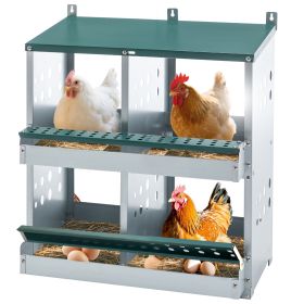 4 Compartment Chicken Nesting Boxes, Metal Nesting Boxes Wall Mount Chicken Egg Laying Box for Different Chicken Breeds (Color: Green)